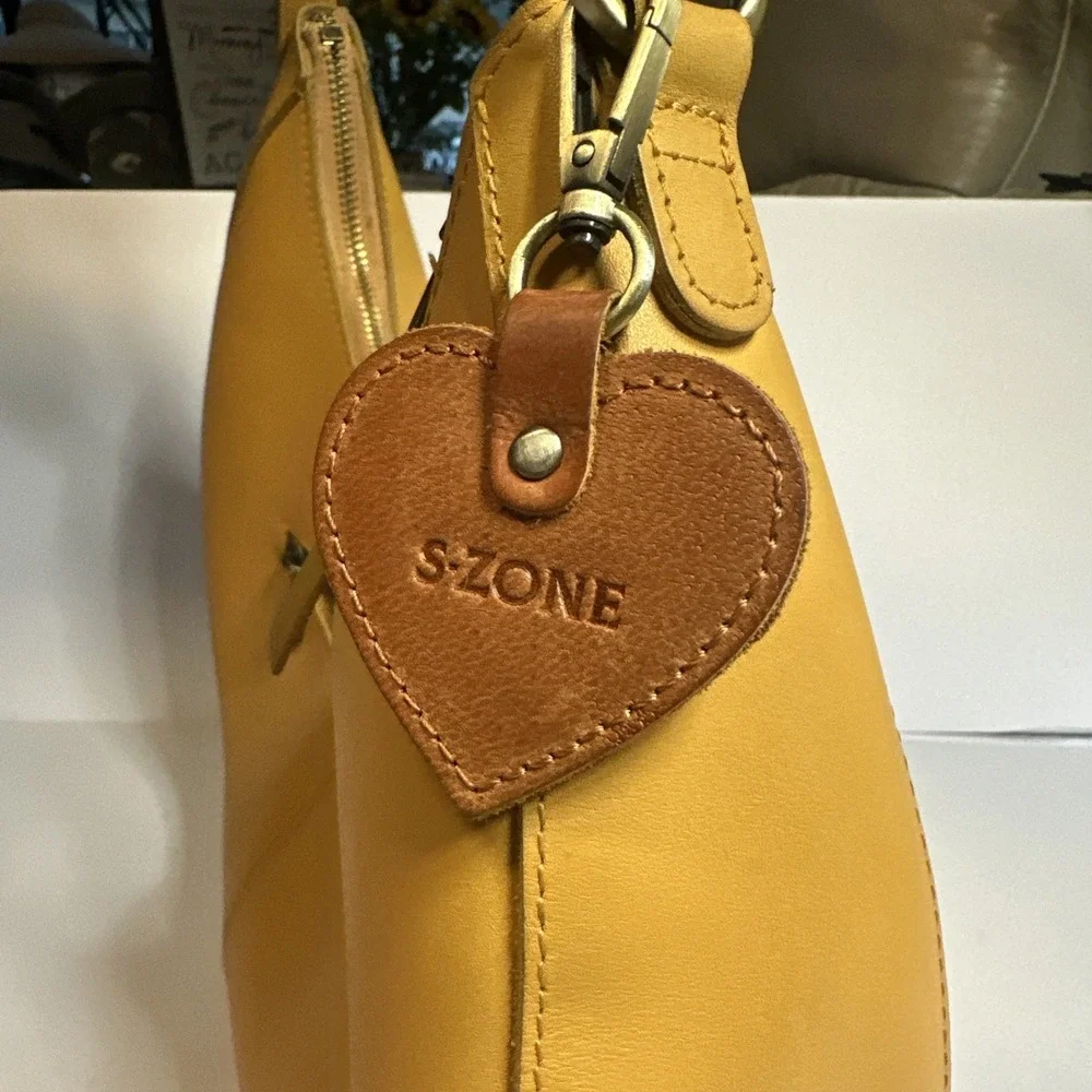 S-ZONE Hobo Crescent Leather Purse Shoulder Cognac Cowhide Full Grain